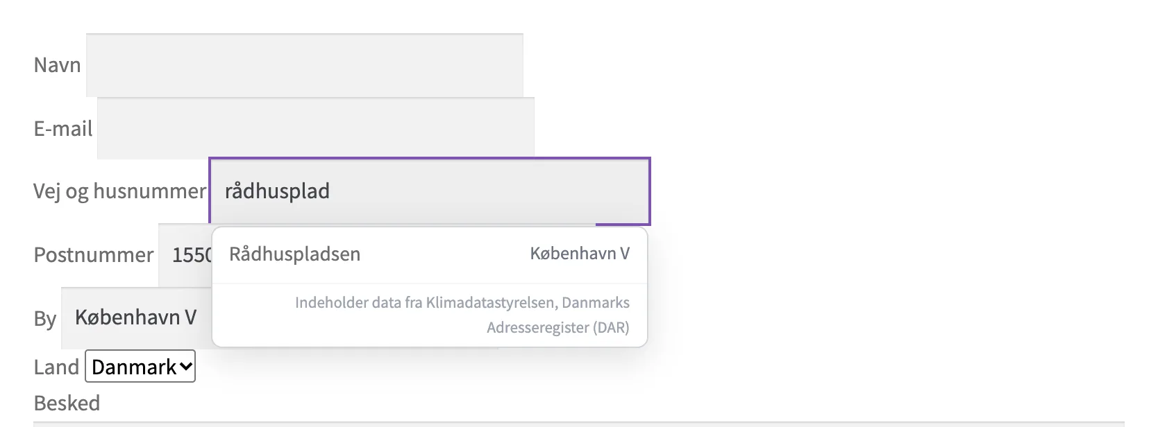 Autofuldførelsens popup i Contact Form 7-formularen
