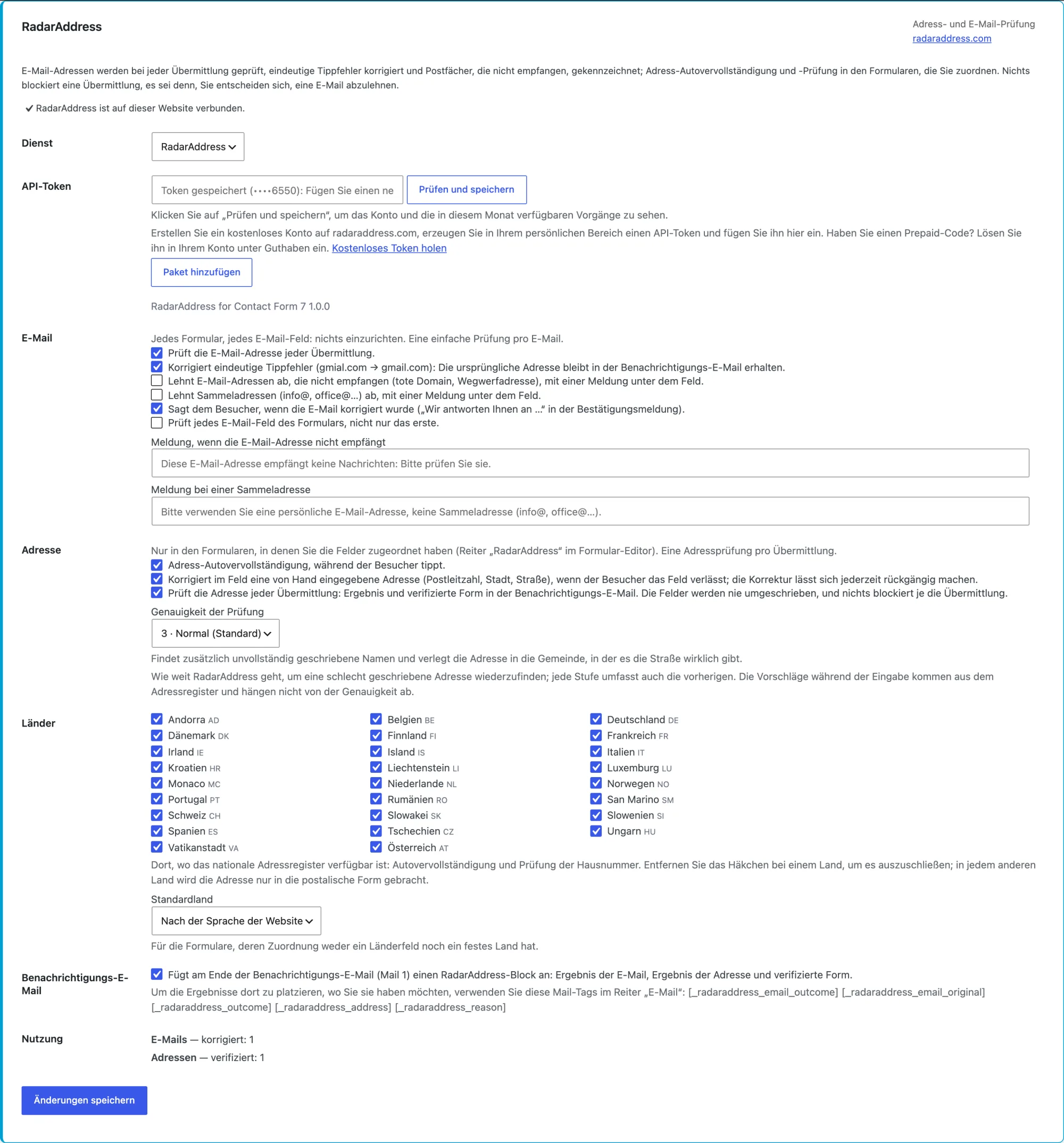 Die Einstellungen des Plugins