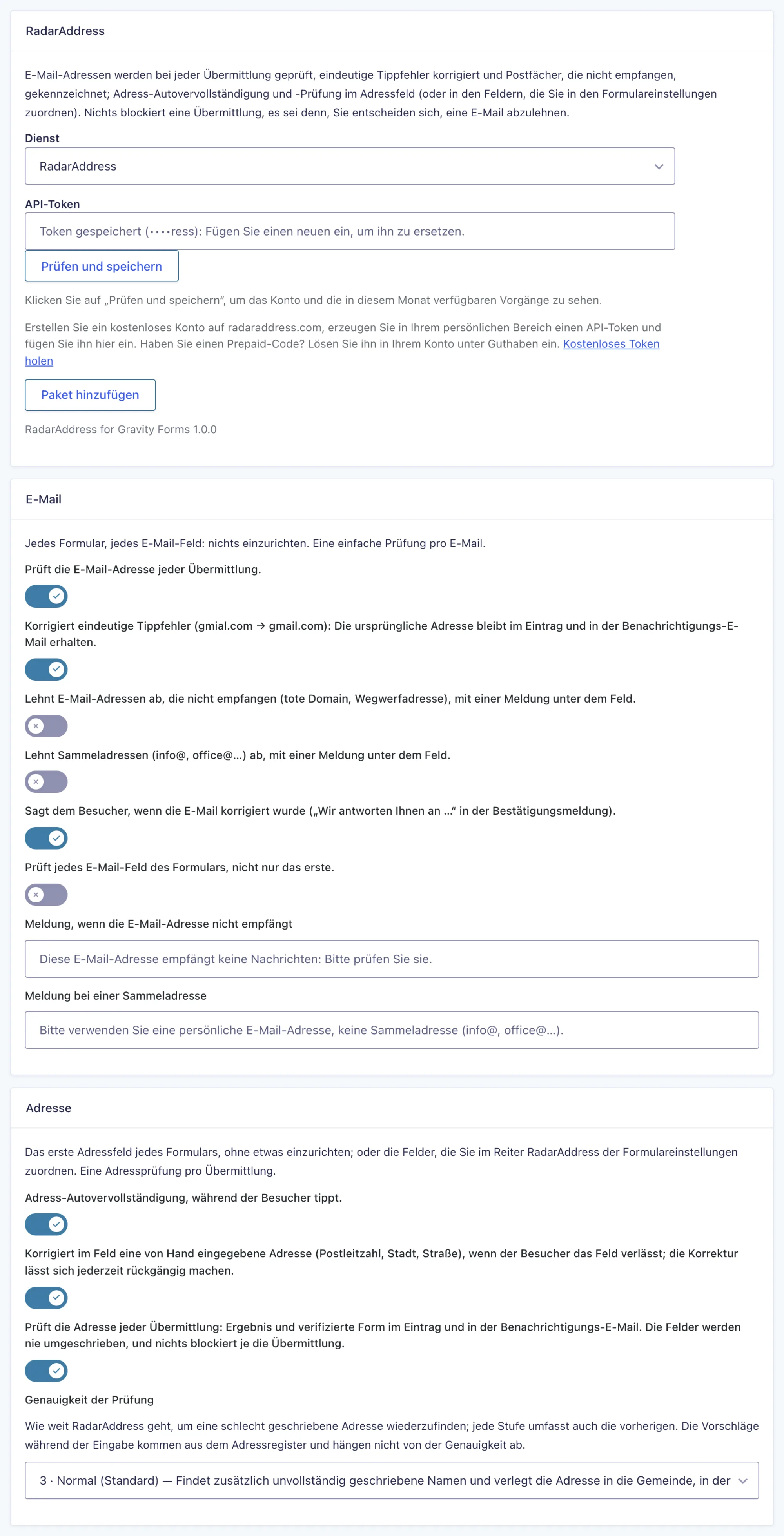 Die Einstellungen des Plugins