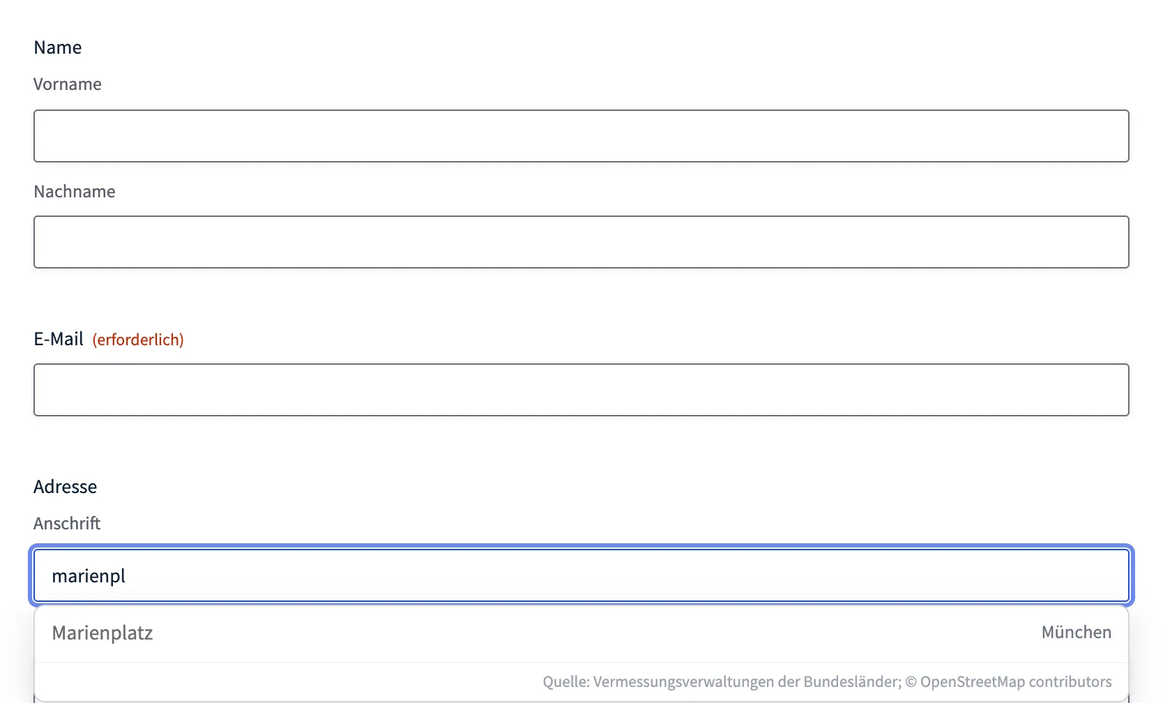 Das Popup der Autovervollständigung im Adressfeld von Gravity Forms