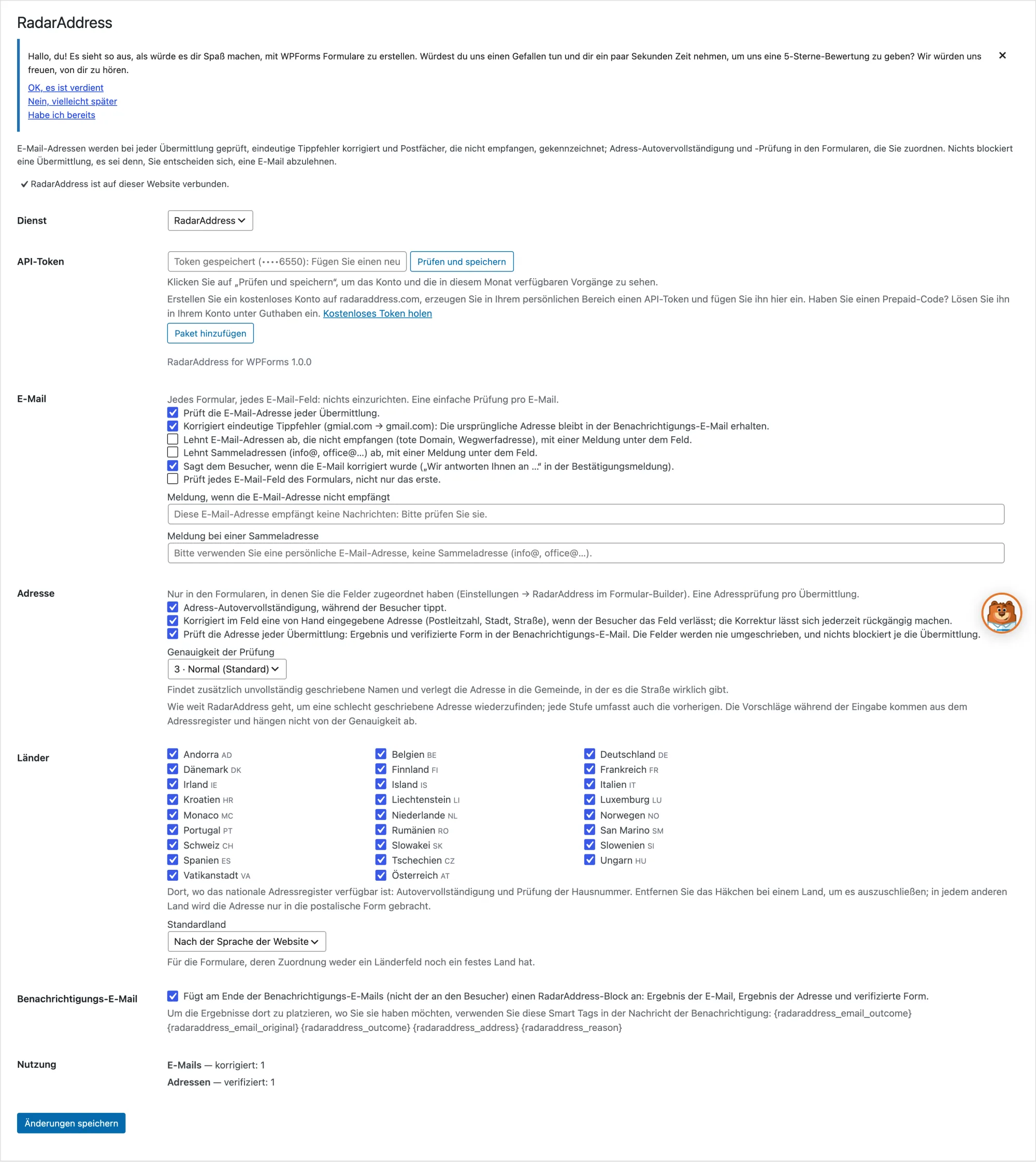 Die Einstellungen des Plugins