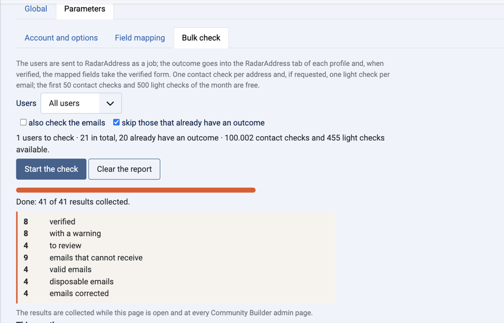 The bulk check of the users