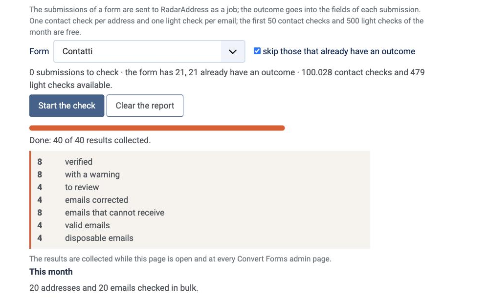 The bulk check of the submissions