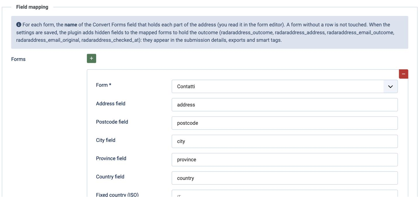 The field mapping in the plugin settings