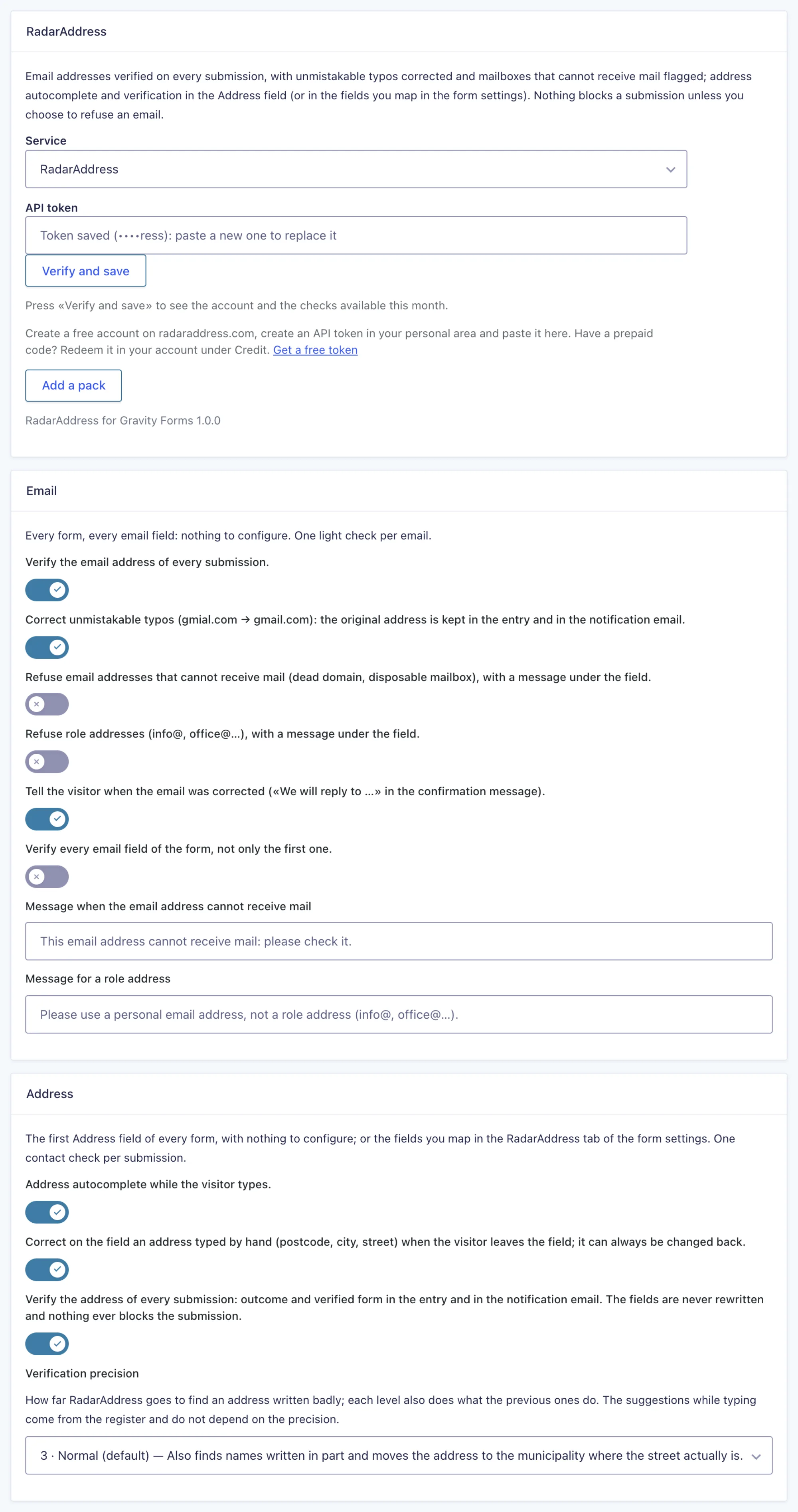 The plugin settings