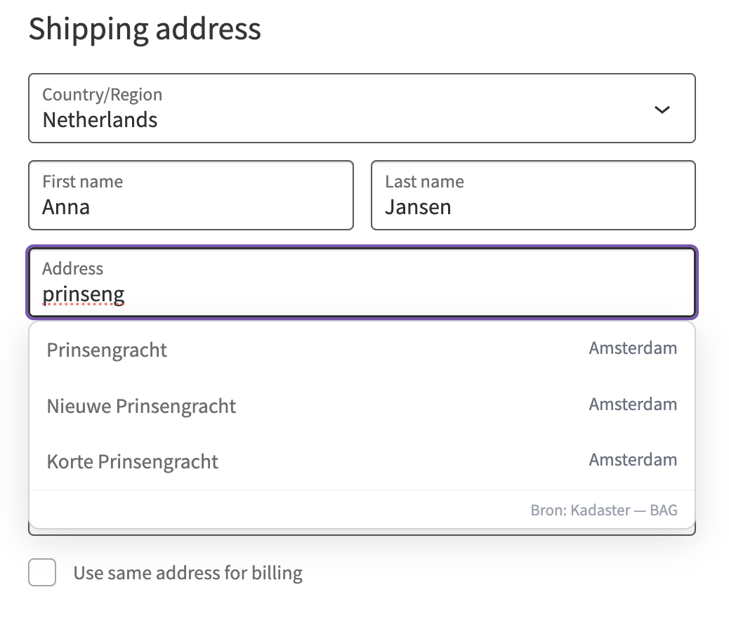 The autocomplete popup at the WooCommerce checkout