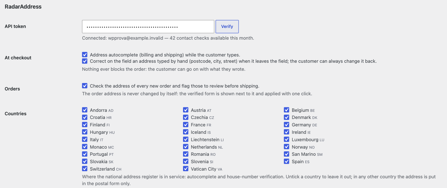 The plugin settings
