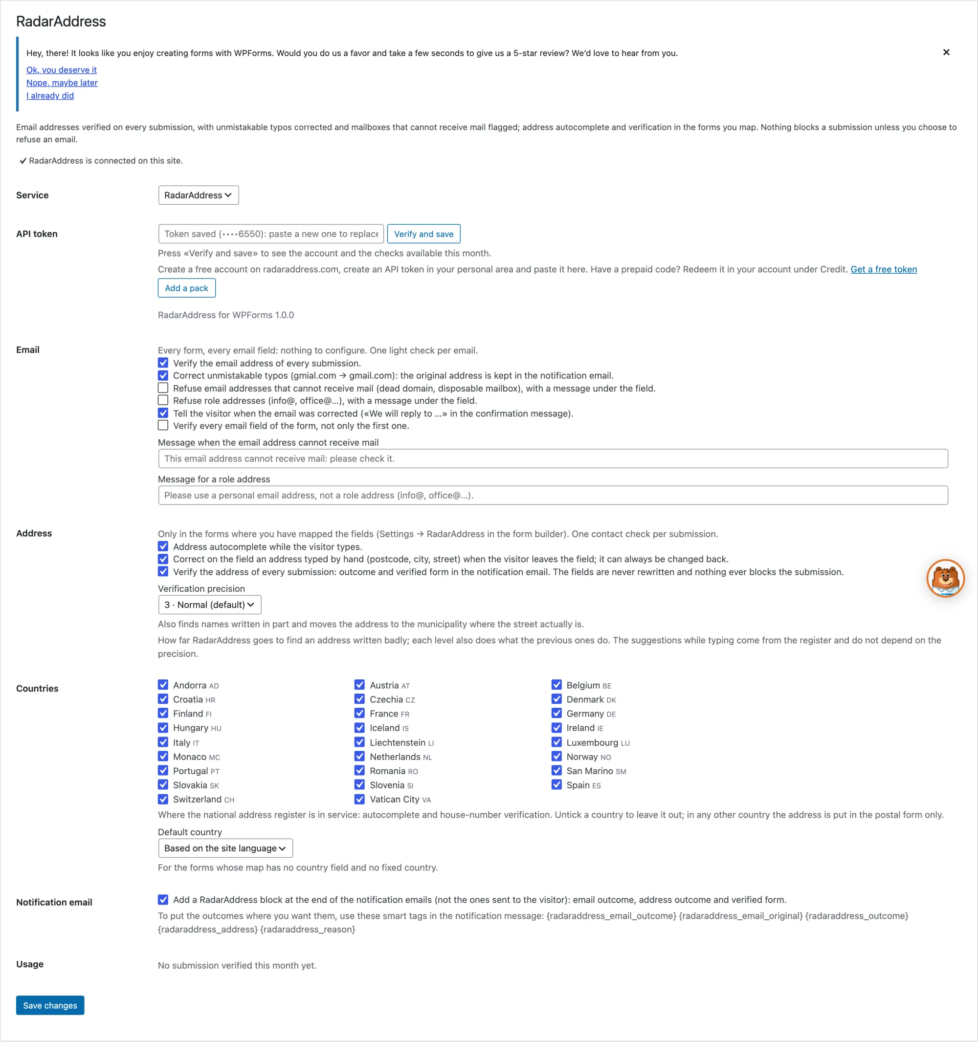 The plugin settings