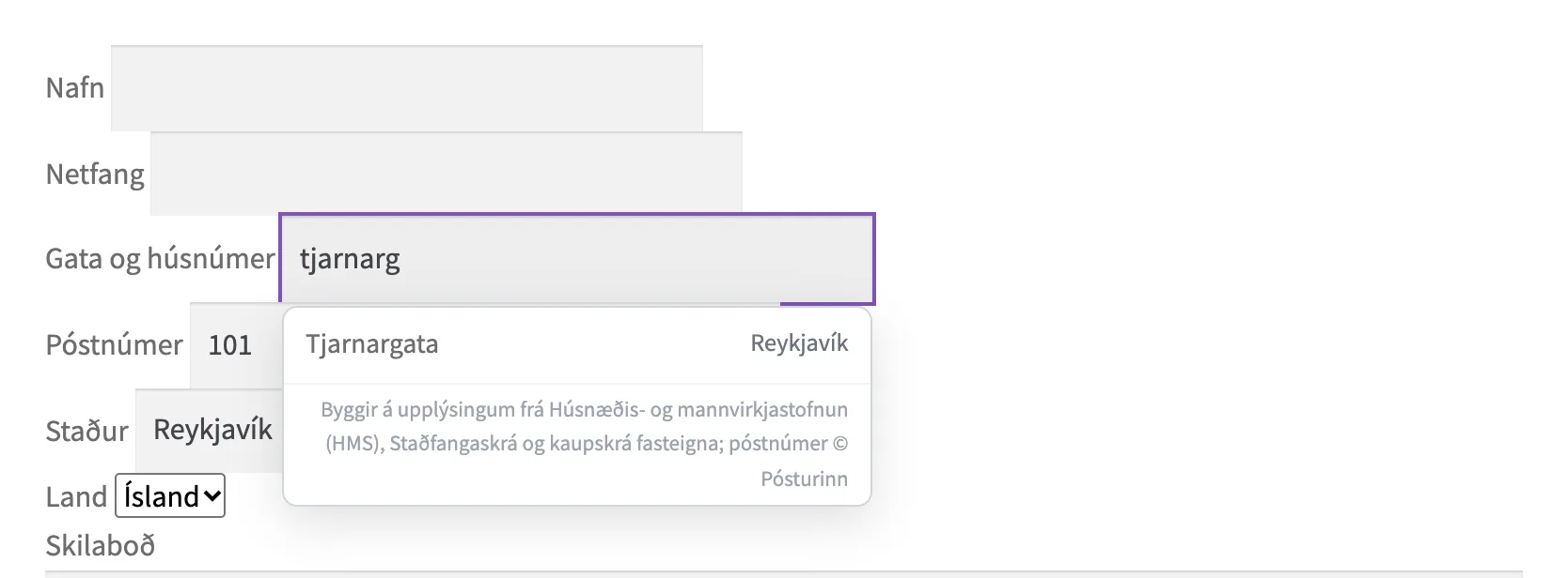 Sprettglugginn með sjálfvirku útfyllingunni í Contact Form 7-eyðublaðinu