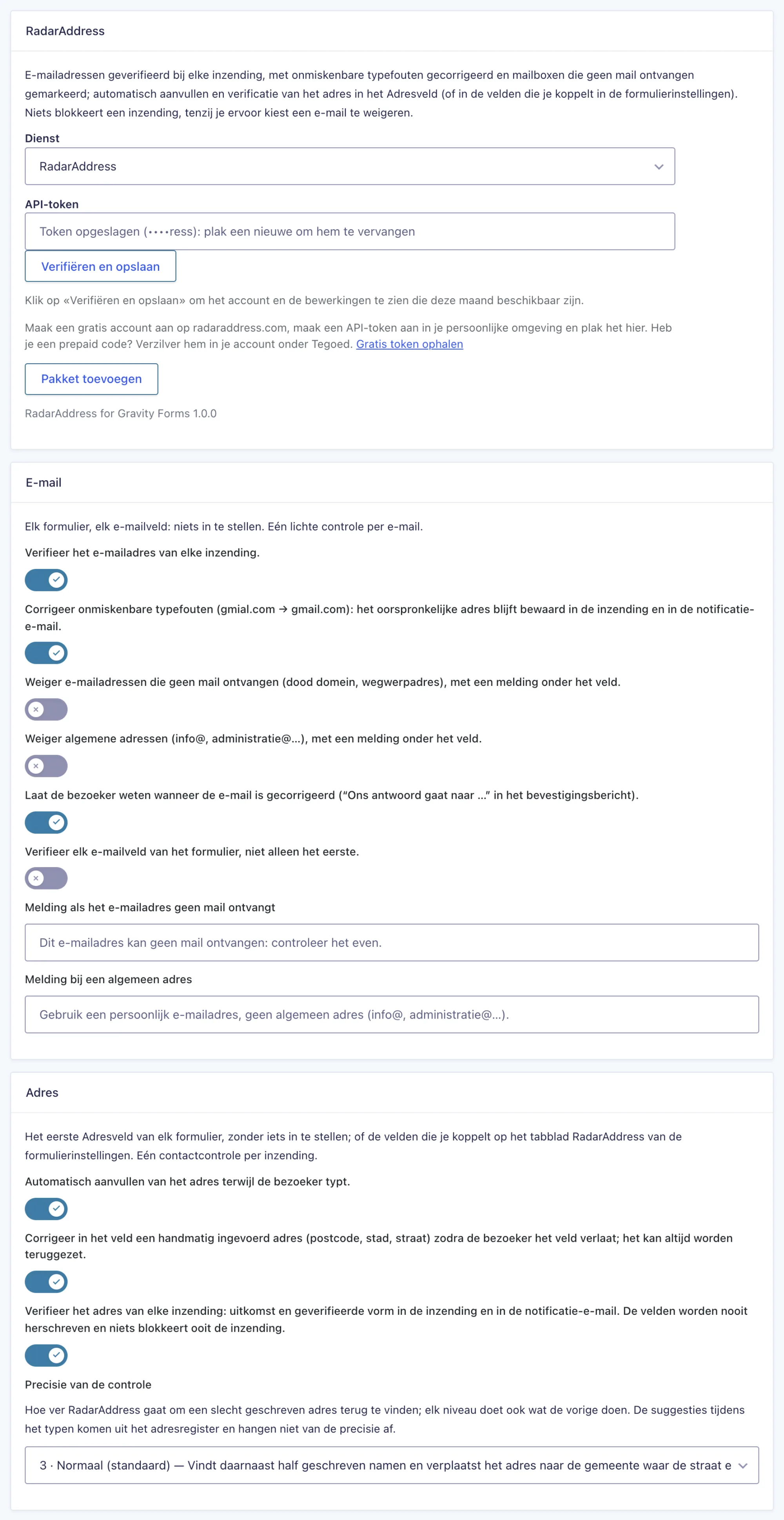 De instellingen van de plugin