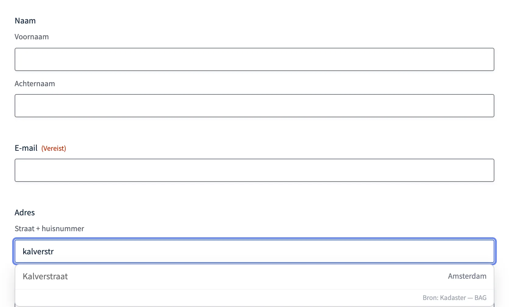 De autocomplete-pop-up in het Adresveld van Gravity Forms