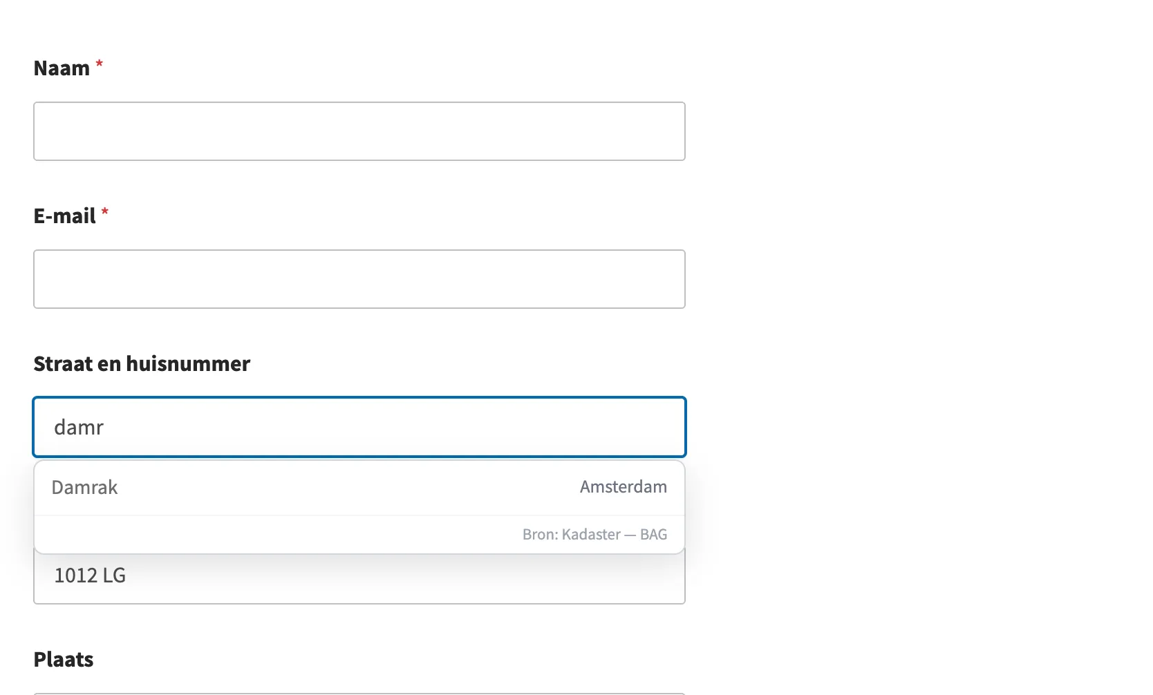 De autocomplete-pop-up in het WPForms-formulier