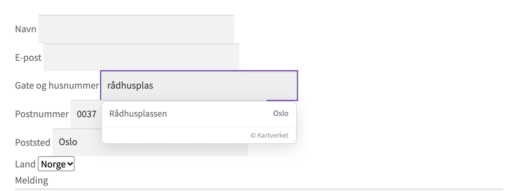 Autofullførings-popup-vinduet i Contact Form 7-skjemaet