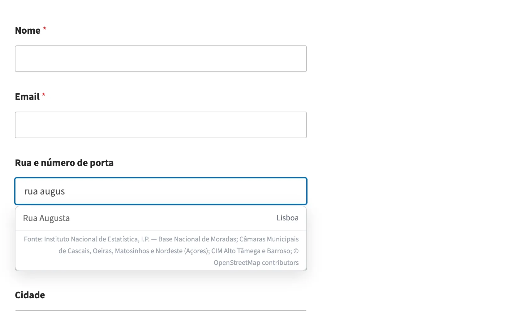 A lista de sugestões do preenchimento automático no formulário do WPForms
